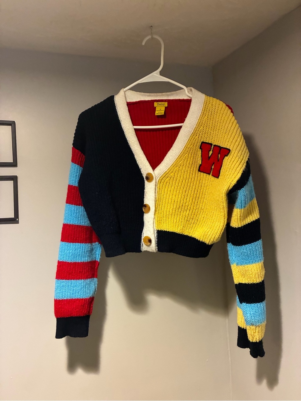 Daisy Black and Yellow Colorblock Cropped Cardigan